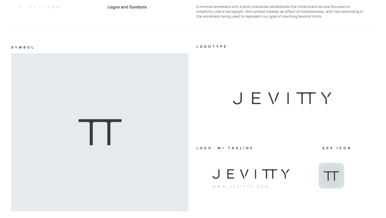 Jevitty brand identity: graphics, fonts and colour palette, slide 1