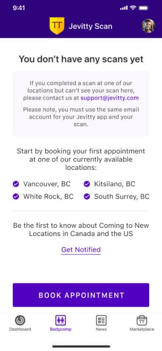 Jevitty app screen, 4 of 5