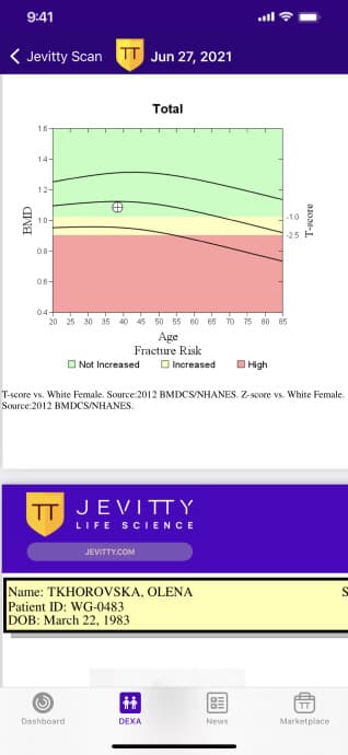 Jevitty health data dashboard screen, 3 of 4