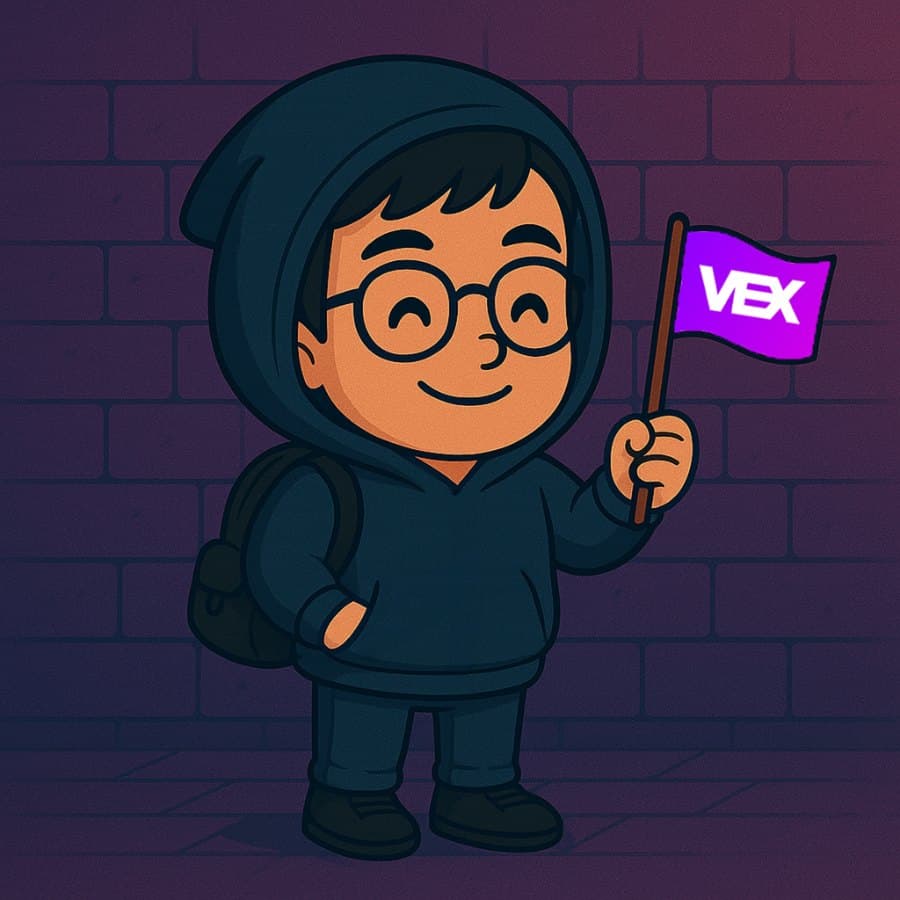 402kid Vex mascot catching a gold coin