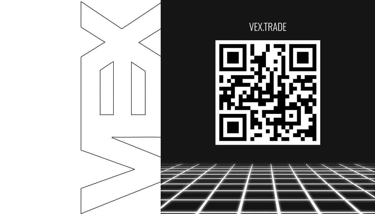 Vex business card back, white version with QR code