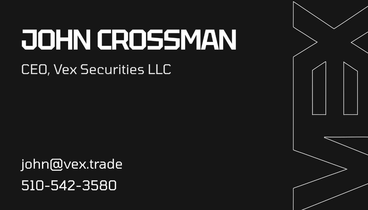 Vex business card front, dark version