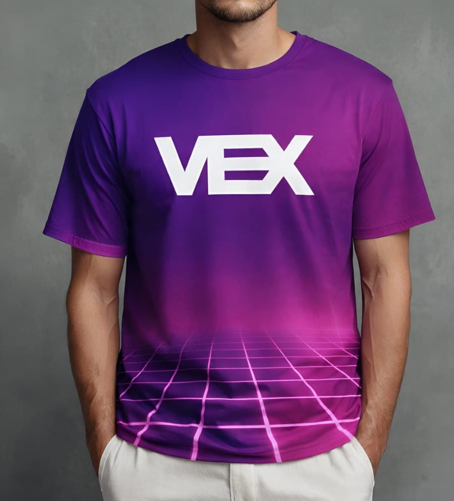 Vex synthwave grid T-shirt in purple and magenta