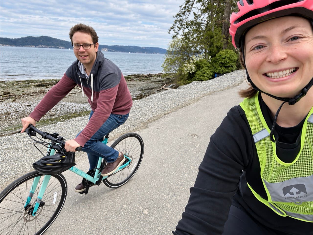 Olena and Andrew putting bicycle efficiency to a decidedly unscientific test.