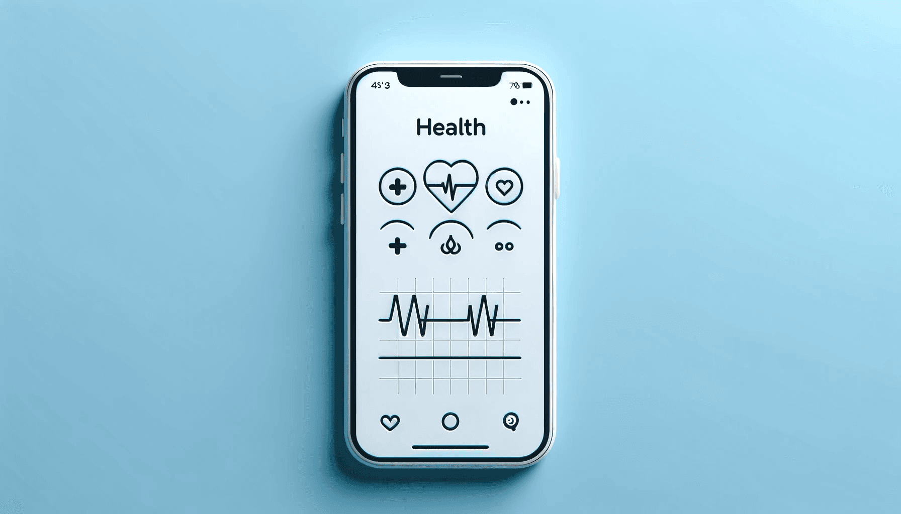 Health application sketch made with Dall-E featuring sleep, activity, nutrition, and glucose metrics with a minimalistic design, health icons, and clean space.
