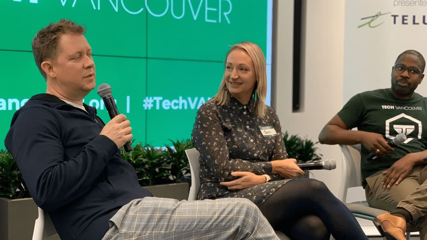 Kris Hartvigsen, Jane Van Sickle, and host William Johnson